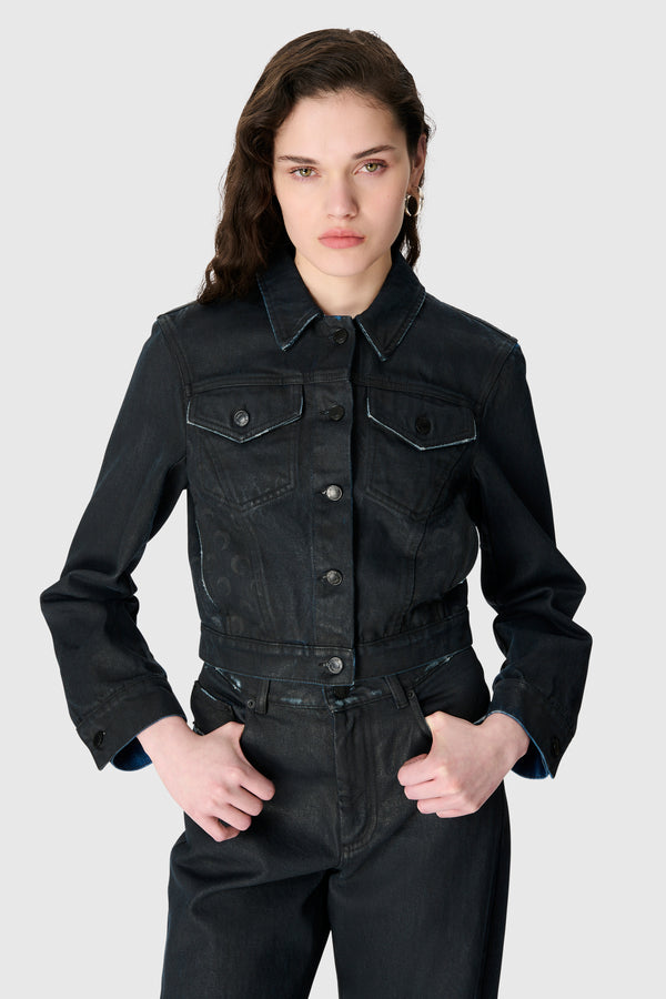 MOON WAXED DENIM CROPPED JACKET