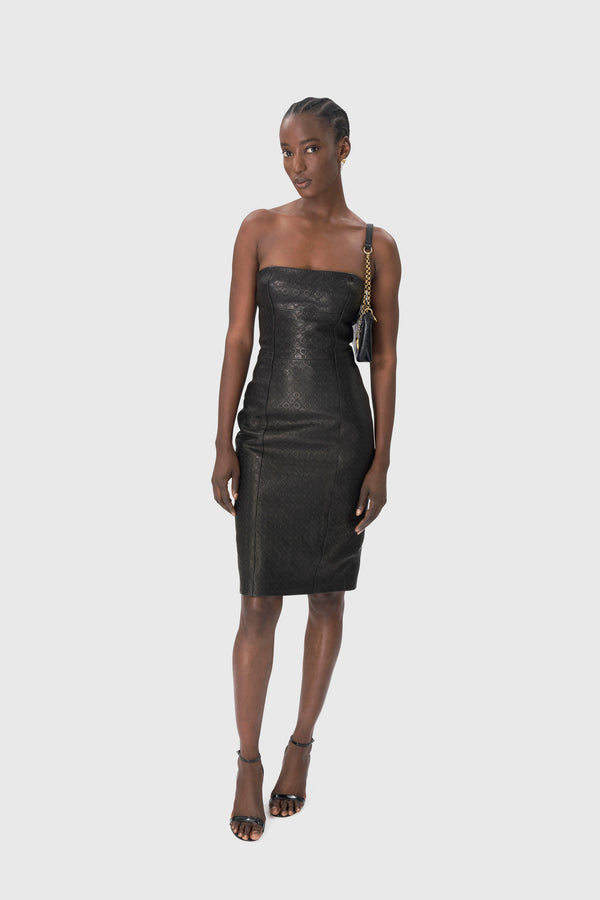 Moonogram Embossed Leather Mini Dress