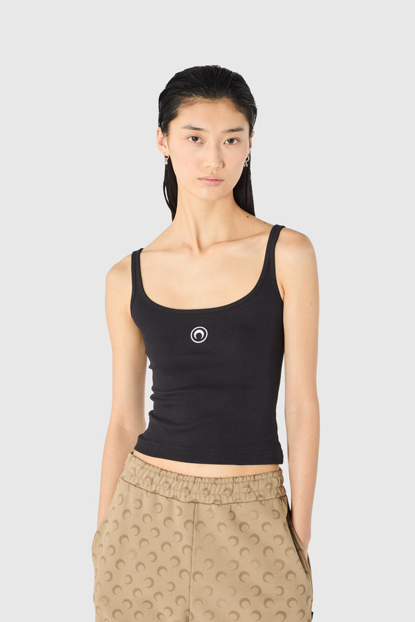 MOON LOGO RIBBED JERSEY CROPPED TANK TOP