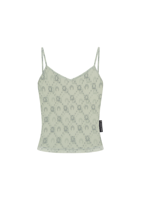 Moonogram mesh flock straps top