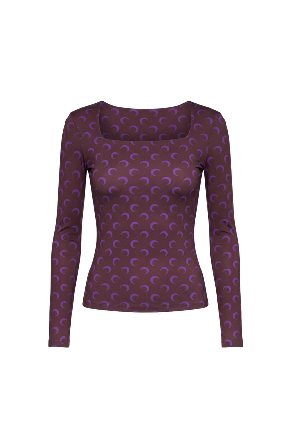MOON PRINTED JERSEY LS SQUARENECK TOP