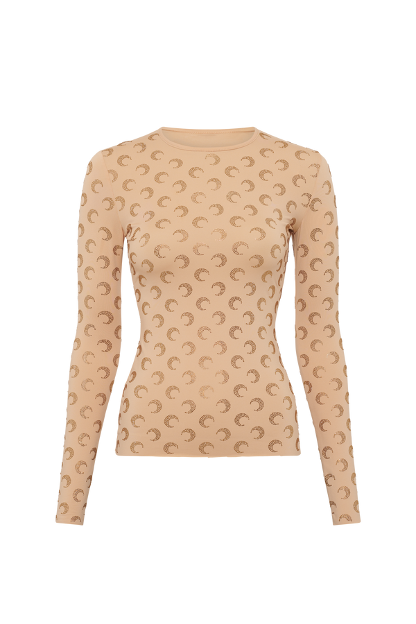 Recycled Moon Strass Jersey Second Skin Crewneck Top
