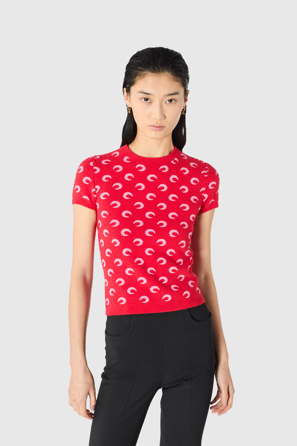 Moon jacquard bouclette crewneck t-shirt organic cotton
