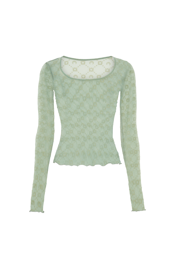 Moonogram mesh flock long sleeves roundneck top
