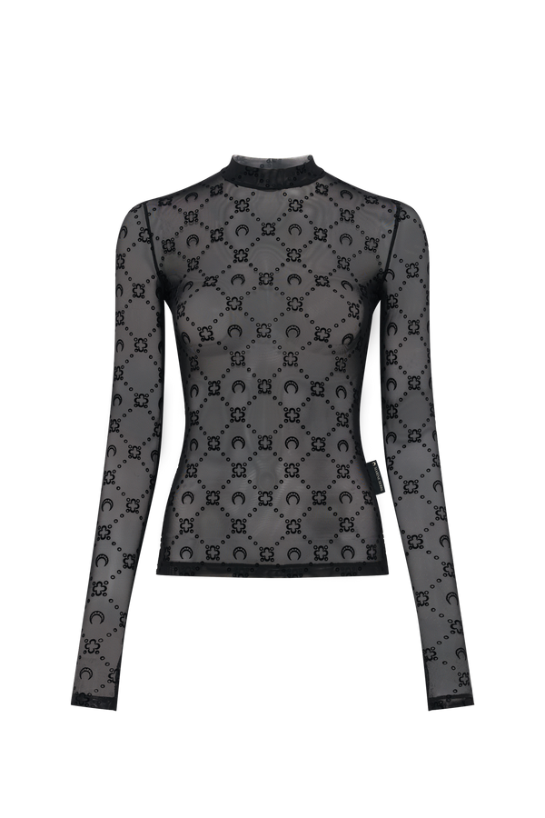 Moonogram Mesh Flock Second Skin Highneck Top
