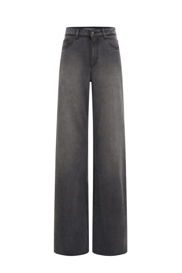 MOON LASER GREY WASH DENIM HIGH-WAIST FLARE JEANS