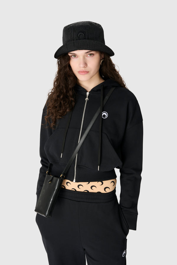 MOON LOGO FLEECE CROPPED ZIPPED HOODIE
