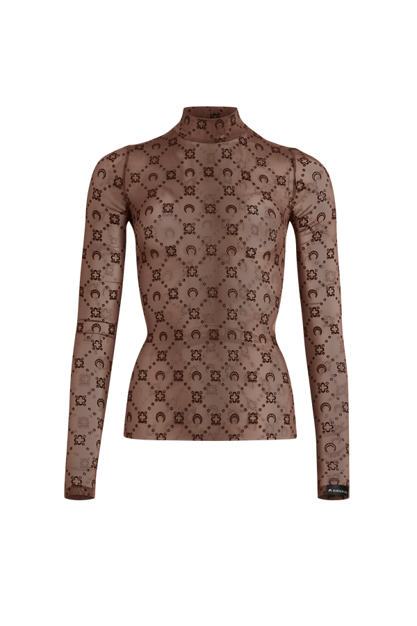 Moonogram Mesh Flock Second Skin Highneck Top