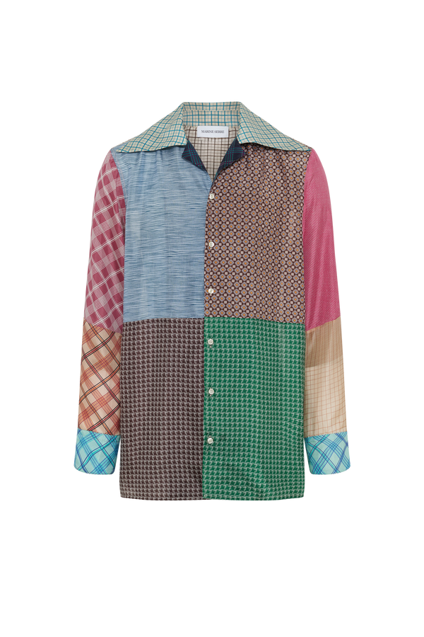 Upcycled Silk Scarves Lapel Collar Shirt
