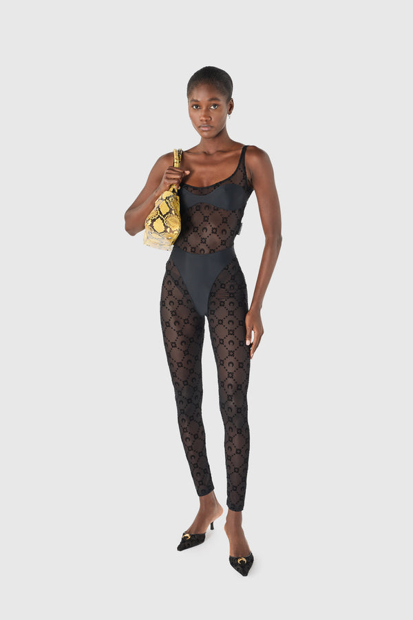 Moonogram mesh flock catsuit