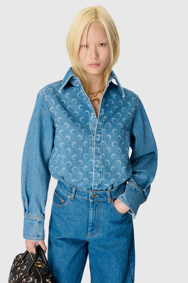 MOON LASER BLUE WASH DENIM LS SHIRT