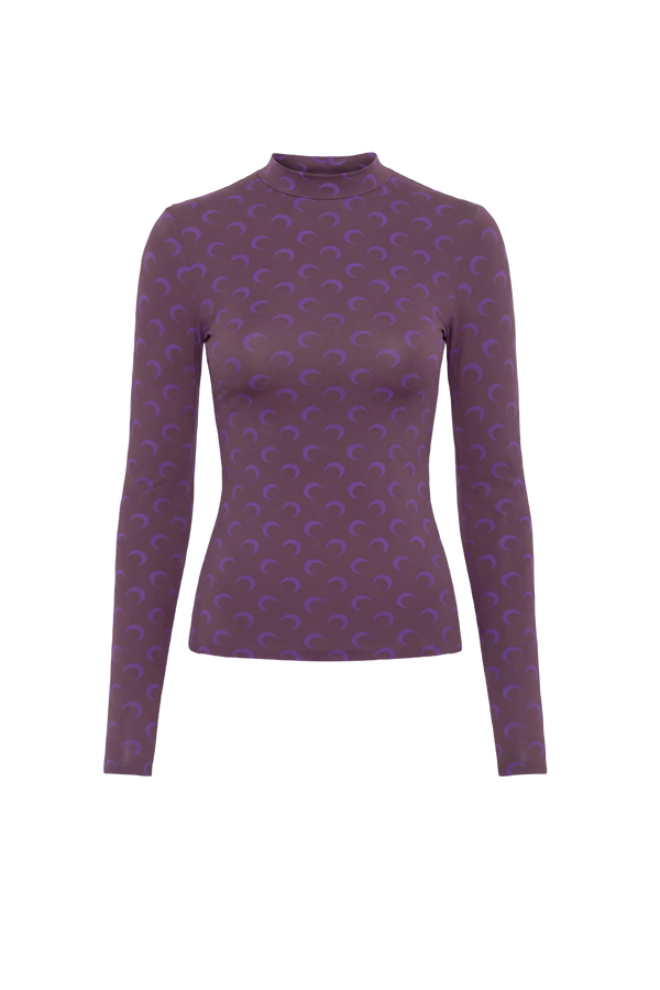 MOON PRINTED JERSEY LS HIGHNECK TOP
