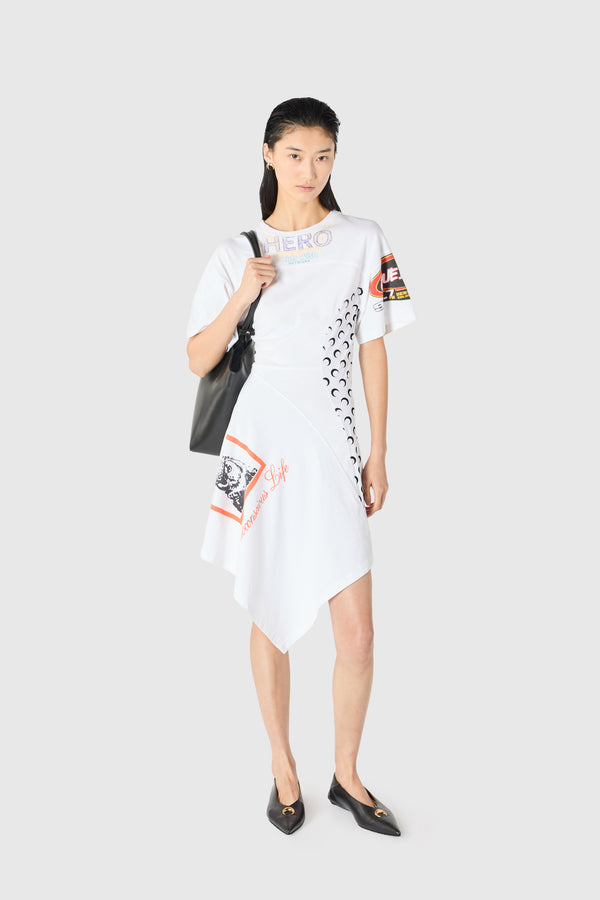 Upcycled jersey asymetrical knee length dress