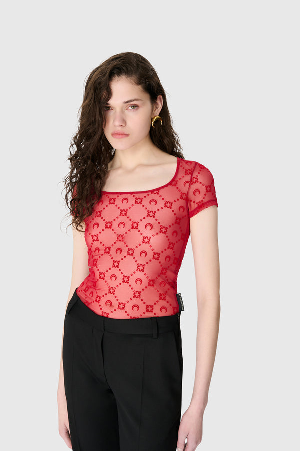 MOONOGRAM MESH FLOCK SHORT SLEEVES ROUNDNECK T-SHIRT