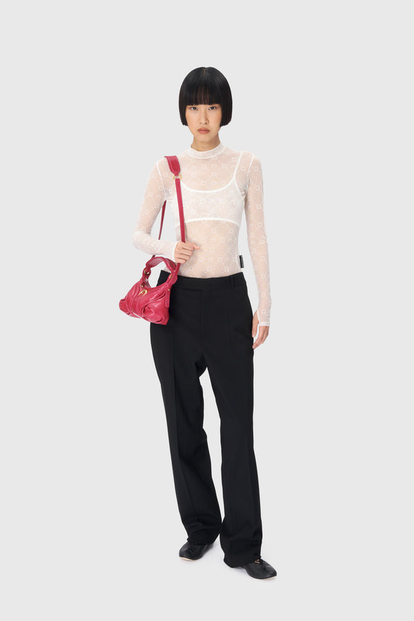Moonogram Mesh Flock Second Skin Highneck Top