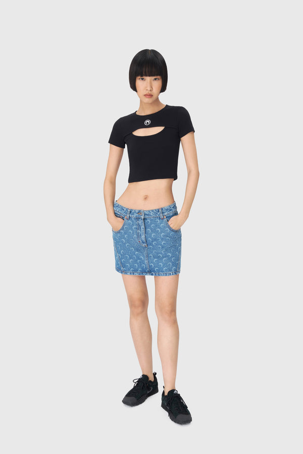 Moon Laser Denim Mini Skirt