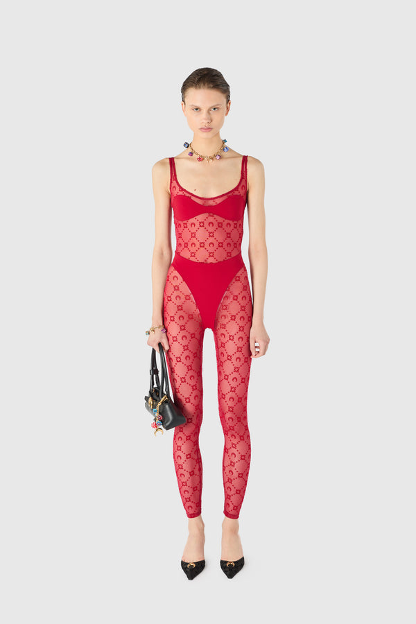 Moonogram mesh flock catsuit