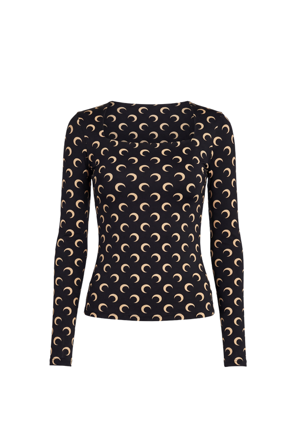 MOON PRINTED JERSEY LS SQUARENECK TOP
