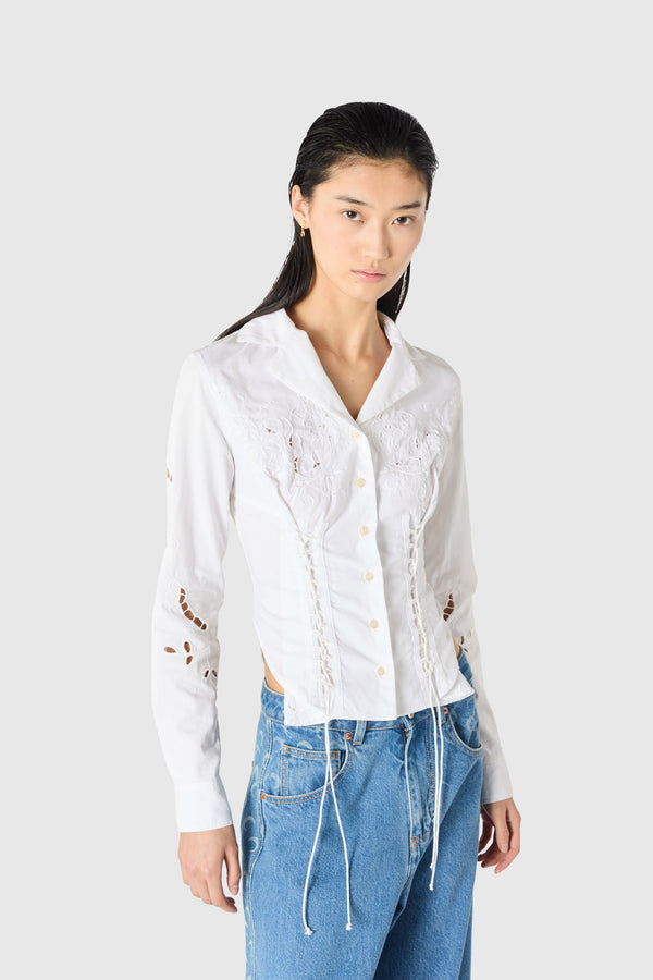 REGENERATED HOUSEHOLD LINEN LACED LS SHIRT