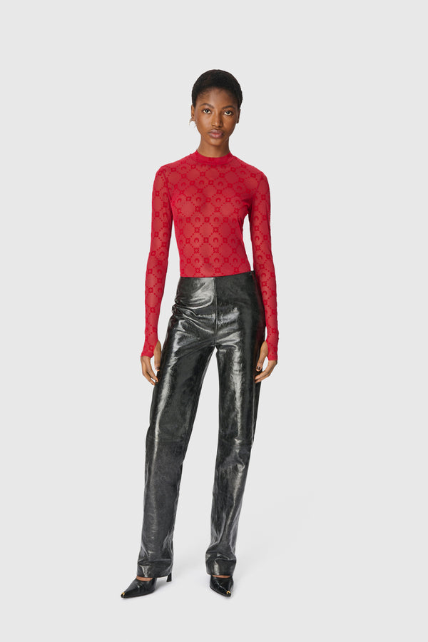 GLOSSY MOON LEATHER STRAIGHT TROUSERS