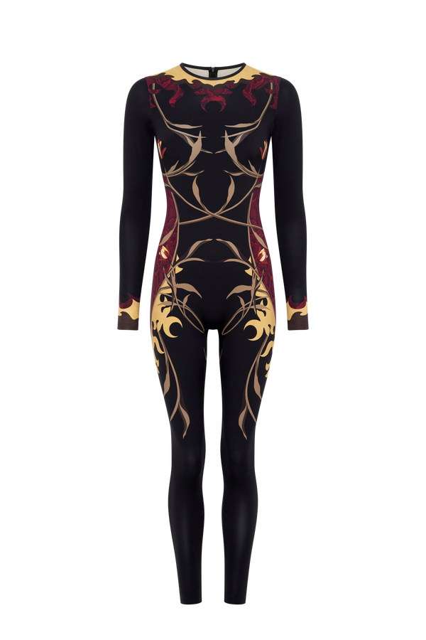 Flowers printed jersey catsuit