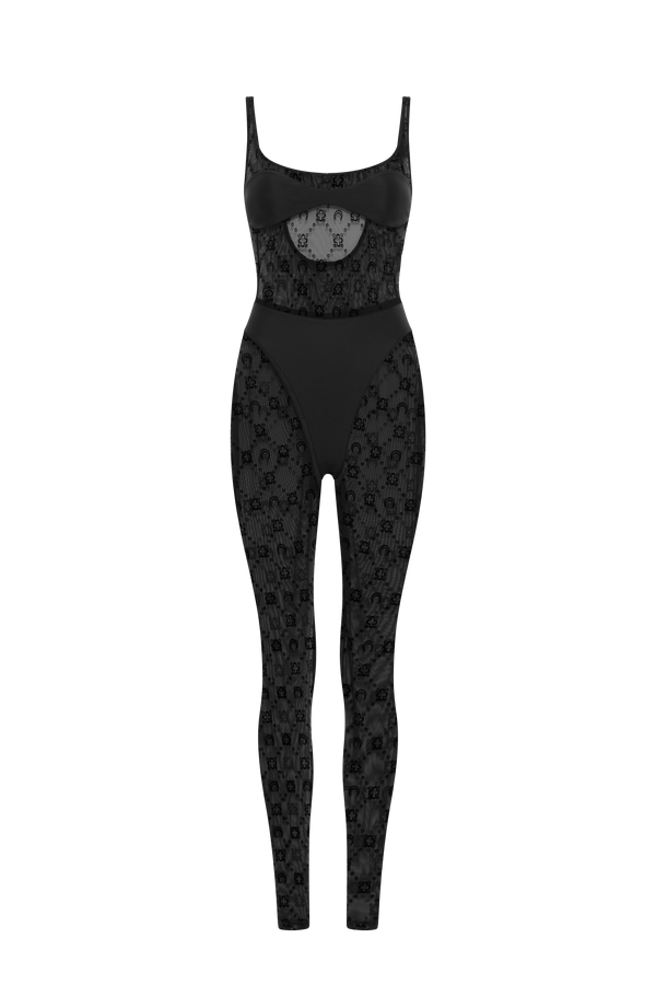 Moonogram mesh flock catsuit